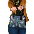 New Zealand Warriors Shoulder Handbag Tropical Polynesian Floral Pattern With Green And Blue Accents