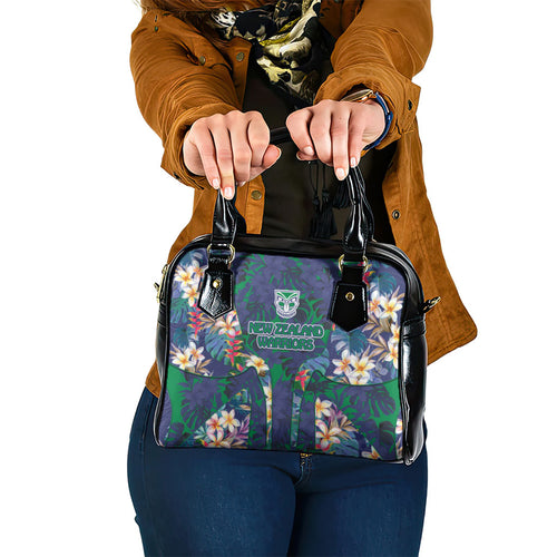 New Zealand Warriors Shoulder Handbag Tropical Polynesian Floral Pattern With Green And Blue Accents