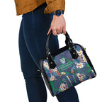 New Zealand Warriors Shoulder Handbag Tropical Polynesian Floral Pattern With Green And Blue Accents