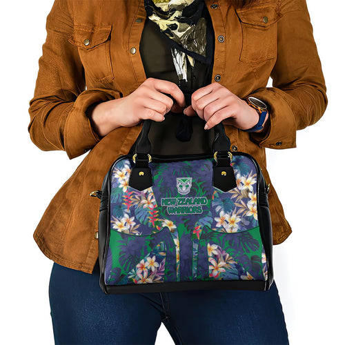 New Zealand Warriors Shoulder Handbag Tropical Polynesian Floral Pattern With Green And Blue Accents