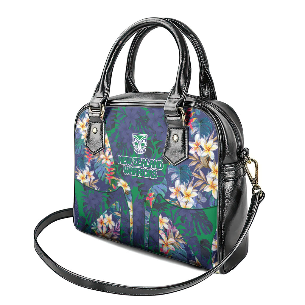 New Zealand Warriors Shoulder Handbag Tropical Polynesian Floral Pattern With Green And Blue Accents