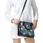 New Zealand Warriors Shoulder Handbag Tropical Polynesian Floral Pattern With Green And Blue Accents