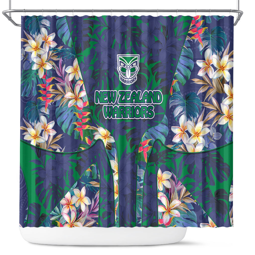 New Zealand Warriors Shower Curtain Tropical Polynesian Floral Pattern With Green And Blue Accents