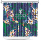 New Zealand Warriors Shower Curtain Tropical Polynesian Floral Pattern With Green And Blue Accents