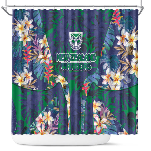 New Zealand Warriors Shower Curtain Tropical Polynesian Floral Pattern With Green And Blue Accents