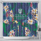 New Zealand Warriors Shower Curtain Tropical Polynesian Floral Pattern With Green And Blue Accents