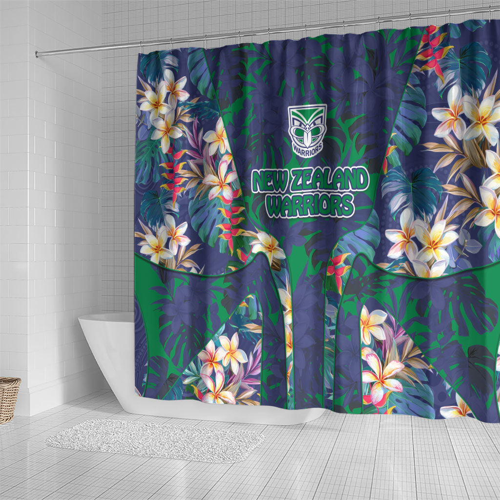 New Zealand Warriors Shower Curtain Tropical Polynesian Floral Pattern With Green And Blue Accents