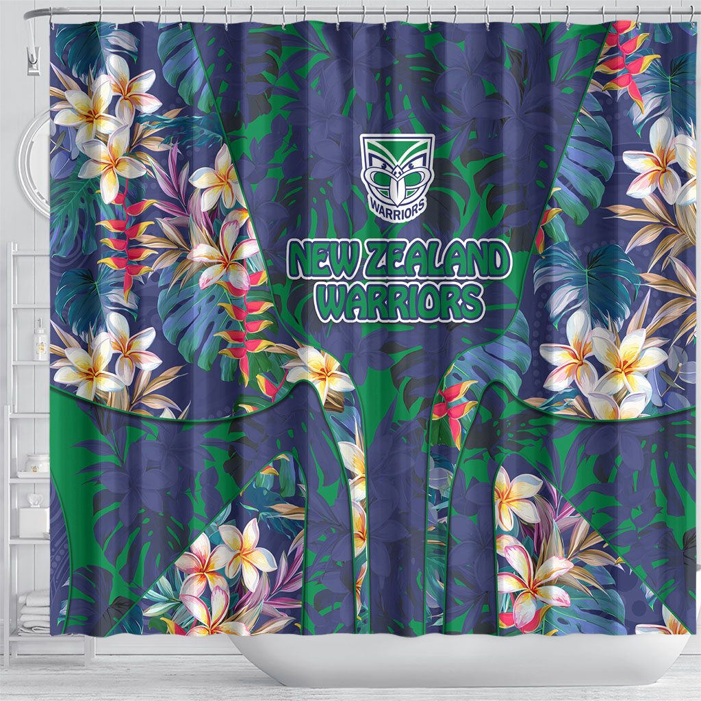 New Zealand Warriors Shower Curtain Tropical Polynesian Floral Pattern With Green And Blue Accents