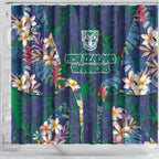 New Zealand Warriors Shower Curtain Tropical Polynesian Floral Pattern With Green And Blue Accents