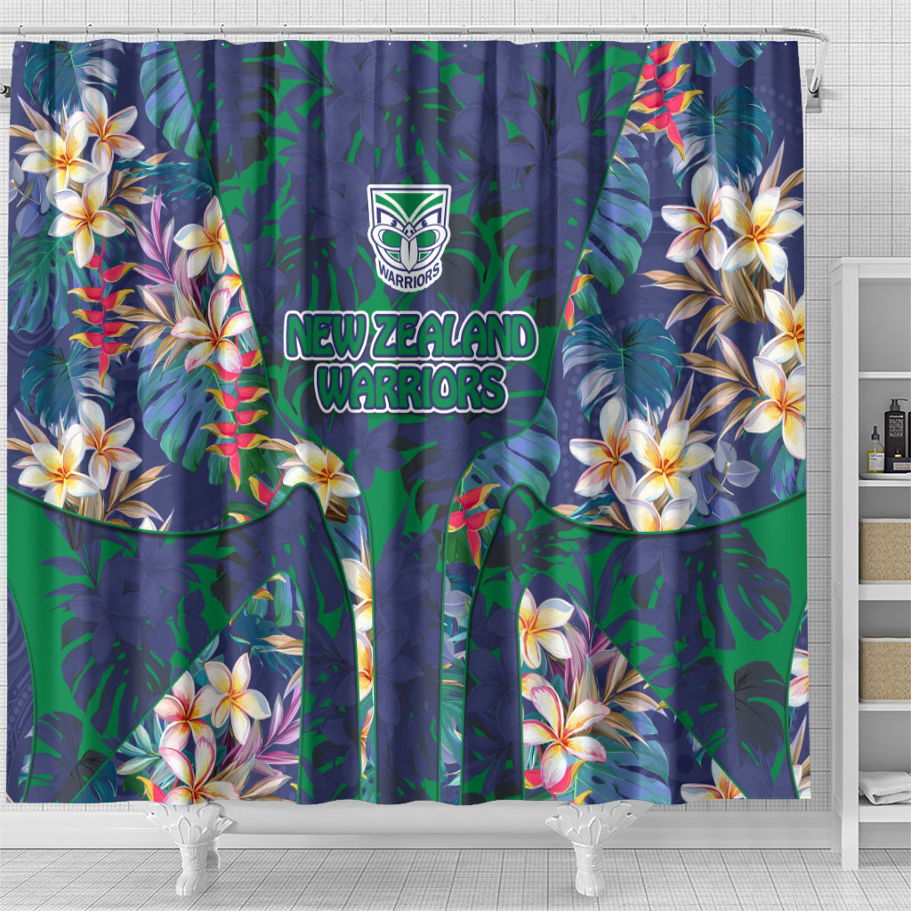 New Zealand Warriors Shower Curtain Tropical Polynesian Floral Pattern With Green And Blue Accents