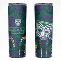 New Zealand Warriors Skinny Tumbler Tropical Polynesian Floral Pattern With Green And Blue Accents