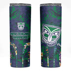 New Zealand Warriors Skinny Tumbler Tropical Polynesian Floral Pattern With Green And Blue Accents