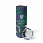 New Zealand Warriors Skinny Tumbler Tropical Polynesian Floral Pattern With Green And Blue Accents