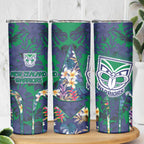 New Zealand Warriors Skinny Tumbler Tropical Polynesian Floral Pattern With Green And Blue Accents