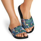 New Zealand Warriors Slide Sandals Tropical Polynesian Floral Pattern With Green And Blue Accents