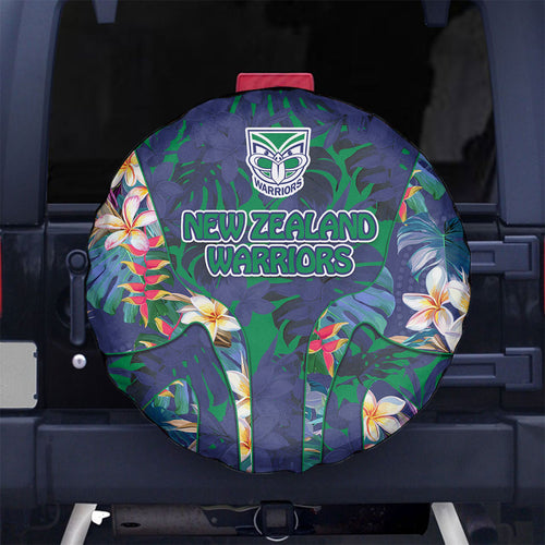 New Zealand Warriors Spare Tire Cover Tropical Polynesian Floral Pattern With Green And Blue Accents