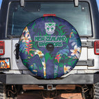New Zealand Warriors Spare Tire Cover Tropical Polynesian Floral Pattern With Green And Blue Accents