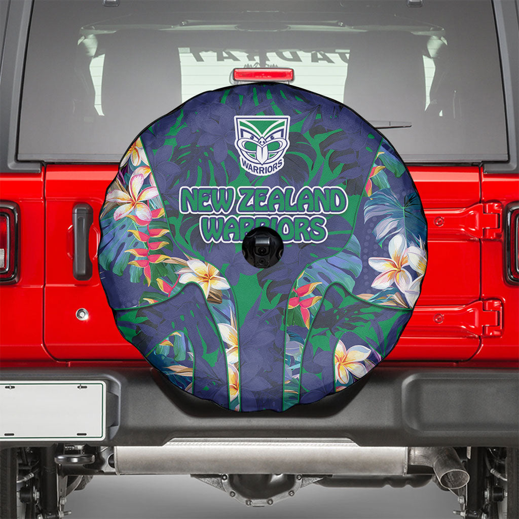 New Zealand Warriors Spare Tire Cover Tropical Polynesian Floral Pattern With Green And Blue Accents
