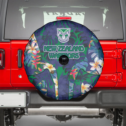 New Zealand Warriors Spare Tire Cover Tropical Polynesian Floral Pattern With Green And Blue Accents