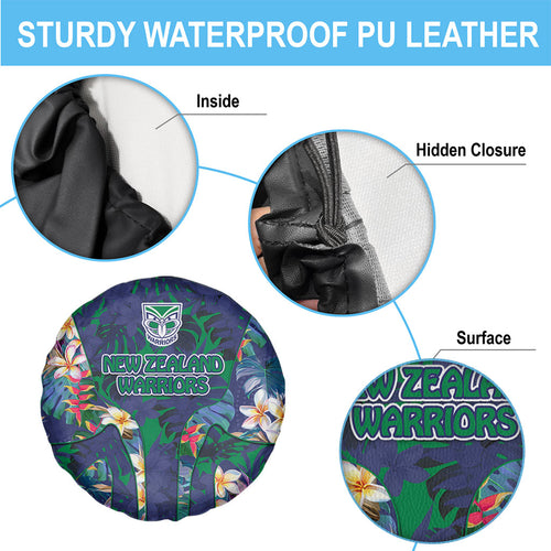 New Zealand Warriors Spare Tire Cover Tropical Polynesian Floral Pattern With Green And Blue Accents
