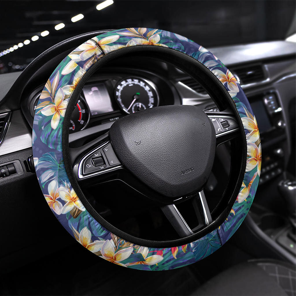 New Zealand Warriors Steering Wheel Cover Tropical Polynesian Floral Pattern With Green And Blue Accents