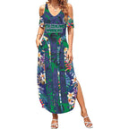 New Zealand Warriors Summer Maxi Dress Tropical Polynesian Floral Pattern With Green And Blue Accents