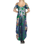 New Zealand Warriors Summer Maxi Dress Tropical Polynesian Floral Pattern With Green And Blue Accents