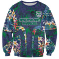 New Zealand Warriors Sweatshirt Tropical Polynesian Floral Pattern With Green And Blue Accents