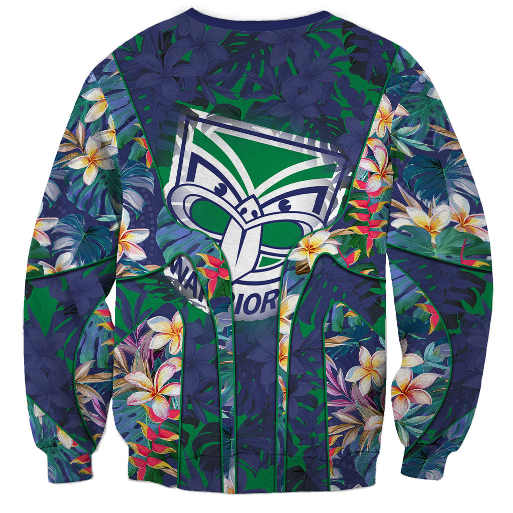 New Zealand Warriors Sweatshirt Tropical Polynesian Floral Pattern With Green And Blue Accents