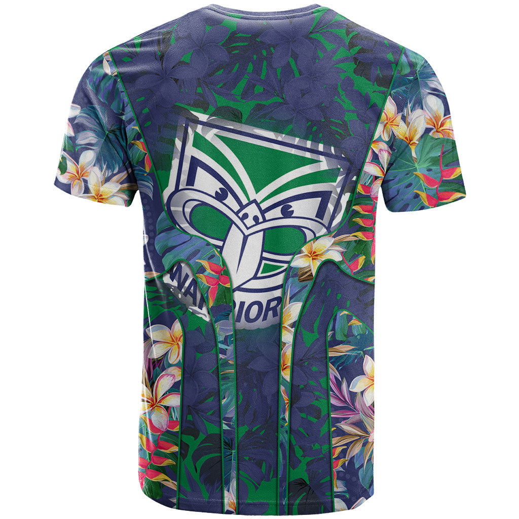 New Zealand Warriors T Shirt Tropical Polynesian Floral Pattern With Green And Blue Accents
