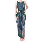 New Zealand Warriors Tank Maxi Dress Tropical Polynesian Floral Pattern With Green And Blue Accents