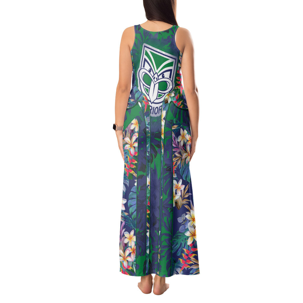 New Zealand Warriors Tank Maxi Dress Tropical Polynesian Floral Pattern With Green And Blue Accents