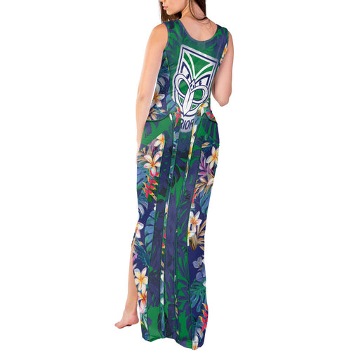 New Zealand Warriors Tank Maxi Dress Tropical Polynesian Floral Pattern With Green And Blue Accents
