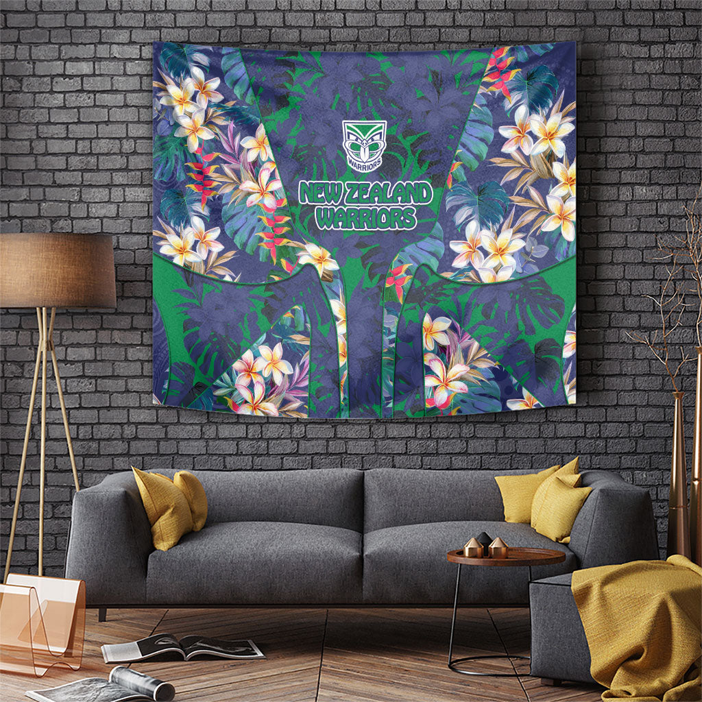 New Zealand Warriors Tapestry Tropical Polynesian Floral Pattern With Green And Blue Accents