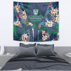 New Zealand Warriors Tapestry Tropical Polynesian Floral Pattern With Green And Blue Accents