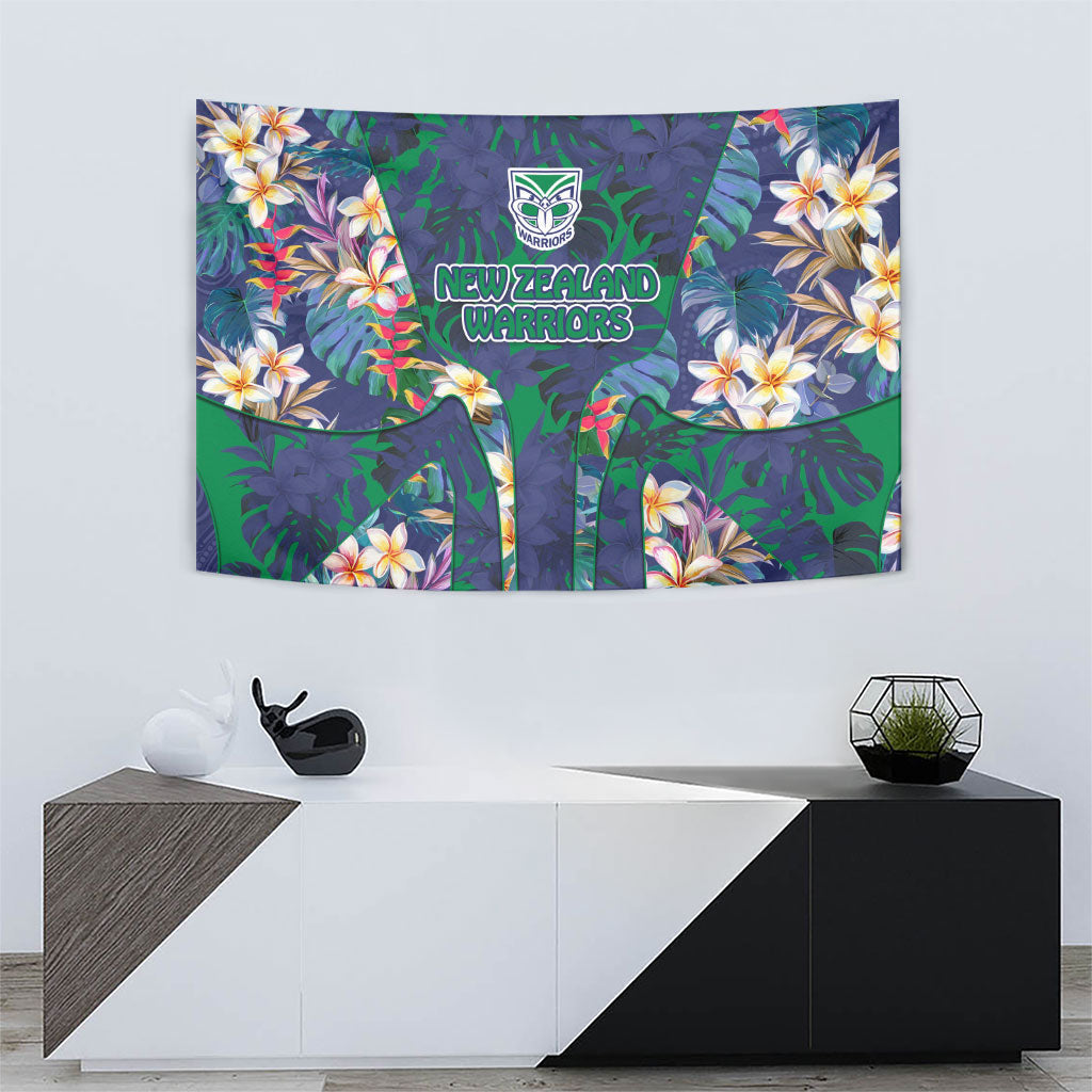 New Zealand Warriors Tapestry Tropical Polynesian Floral Pattern With Green And Blue Accents
