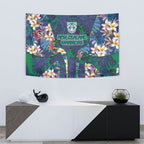 New Zealand Warriors Tapestry Tropical Polynesian Floral Pattern With Green And Blue Accents