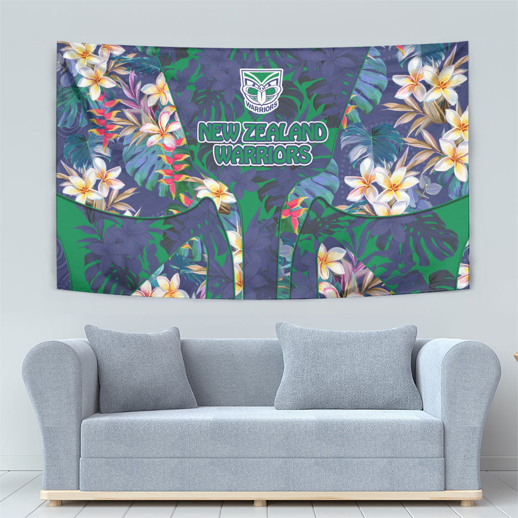New Zealand Warriors Tapestry Tropical Polynesian Floral Pattern With Green And Blue Accents
