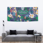 New Zealand Warriors Tapestry Tropical Polynesian Floral Pattern With Green And Blue Accents