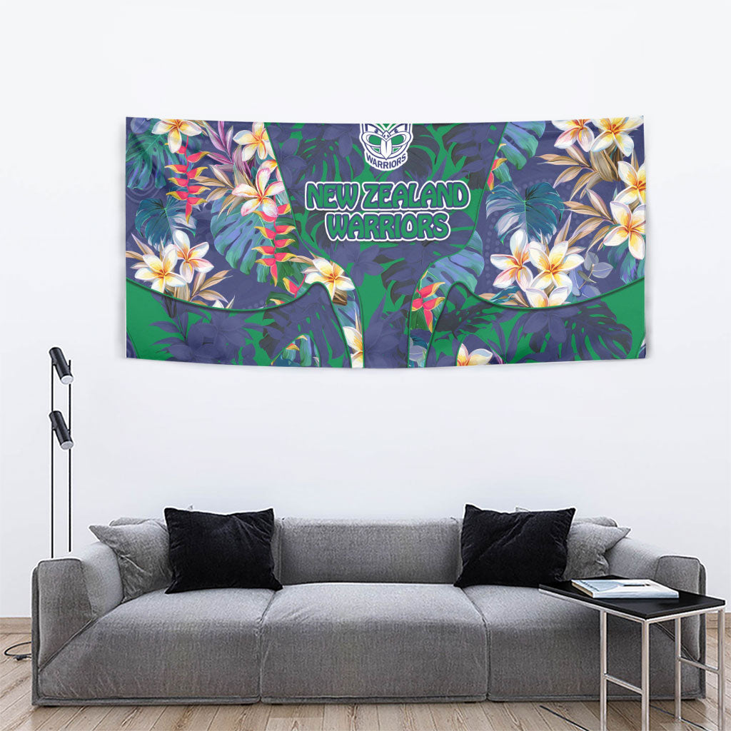 New Zealand Warriors Tapestry Tropical Polynesian Floral Pattern With Green And Blue Accents
