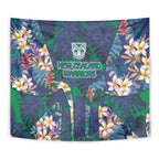 New Zealand Warriors Tapestry Tropical Polynesian Floral Pattern With Green And Blue Accents