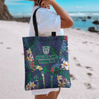 New Zealand Warriors Tote Bag Tropical Polynesian Floral Pattern With Green And Blue Accents