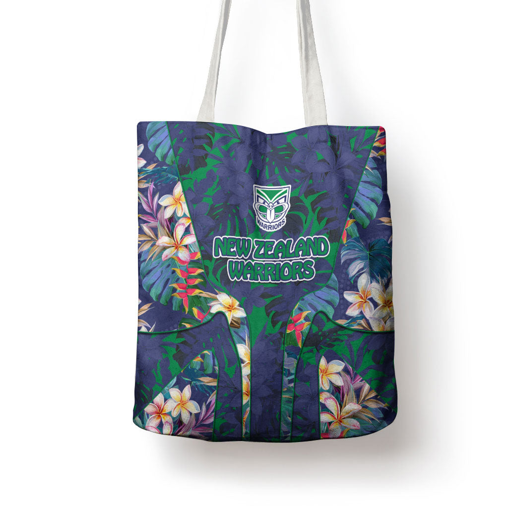 New Zealand Warriors Tote Bag Tropical Polynesian Floral Pattern With Green And Blue Accents