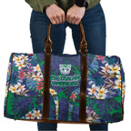 New Zealand Warriors Travel Bag Tropical Polynesian Floral Pattern With Green And Blue Accents
