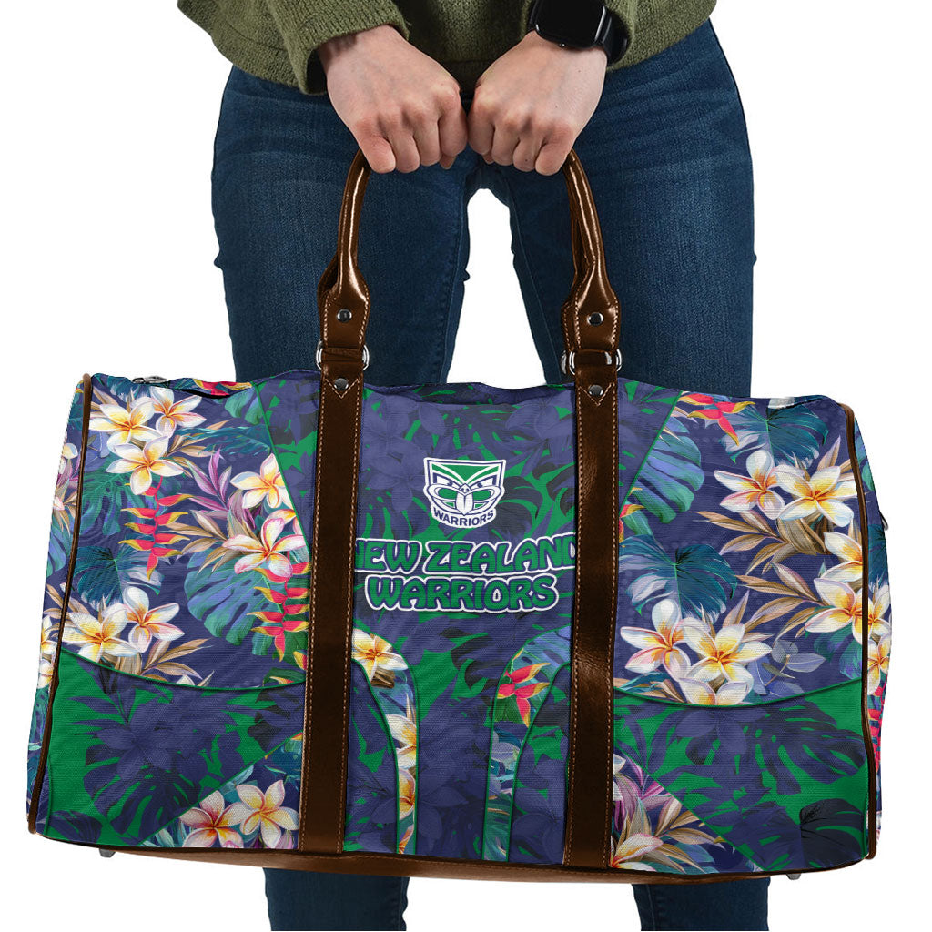 New Zealand Warriors Travel Bag Tropical Polynesian Floral Pattern With Green And Blue Accents
