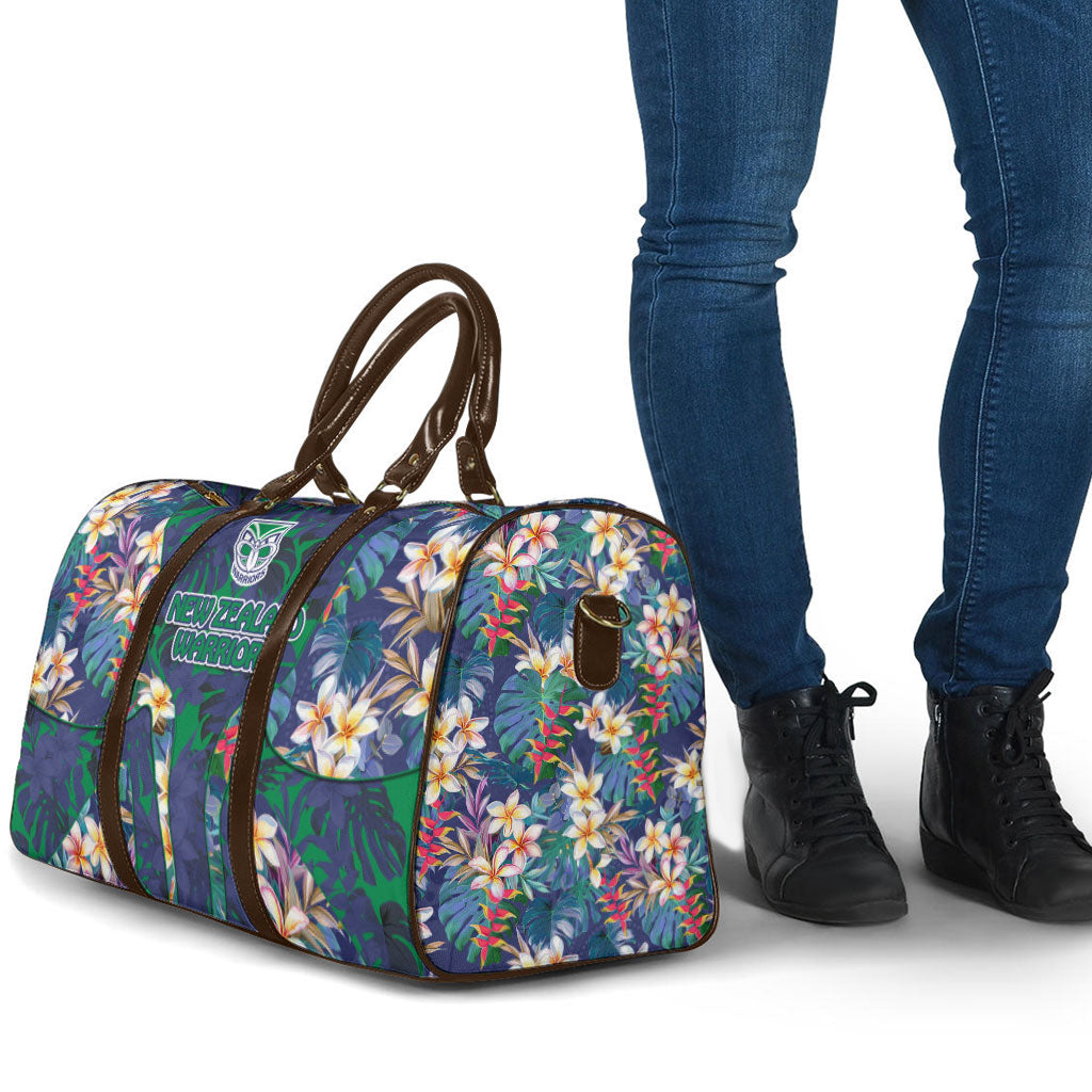 New Zealand Warriors Travel Bag Tropical Polynesian Floral Pattern With Green And Blue Accents