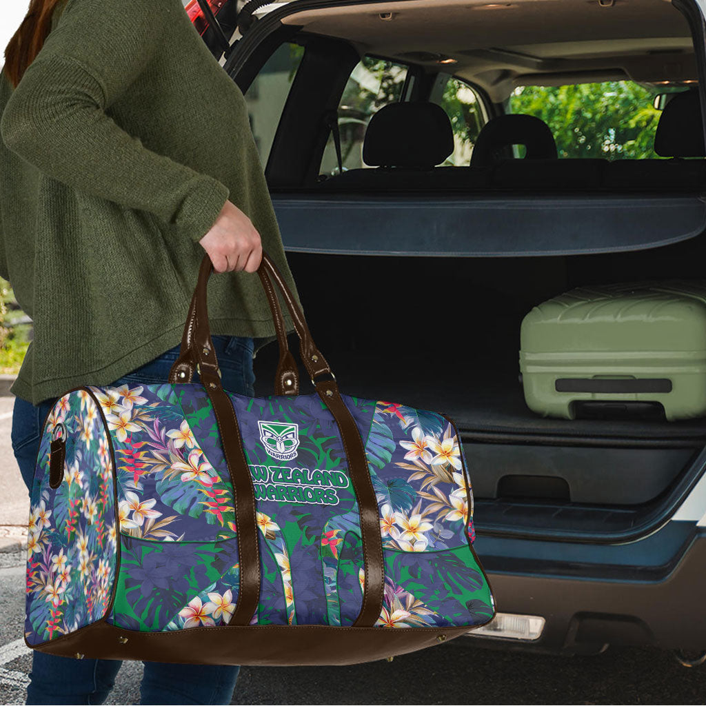 New Zealand Warriors Travel Bag Tropical Polynesian Floral Pattern With Green And Blue Accents