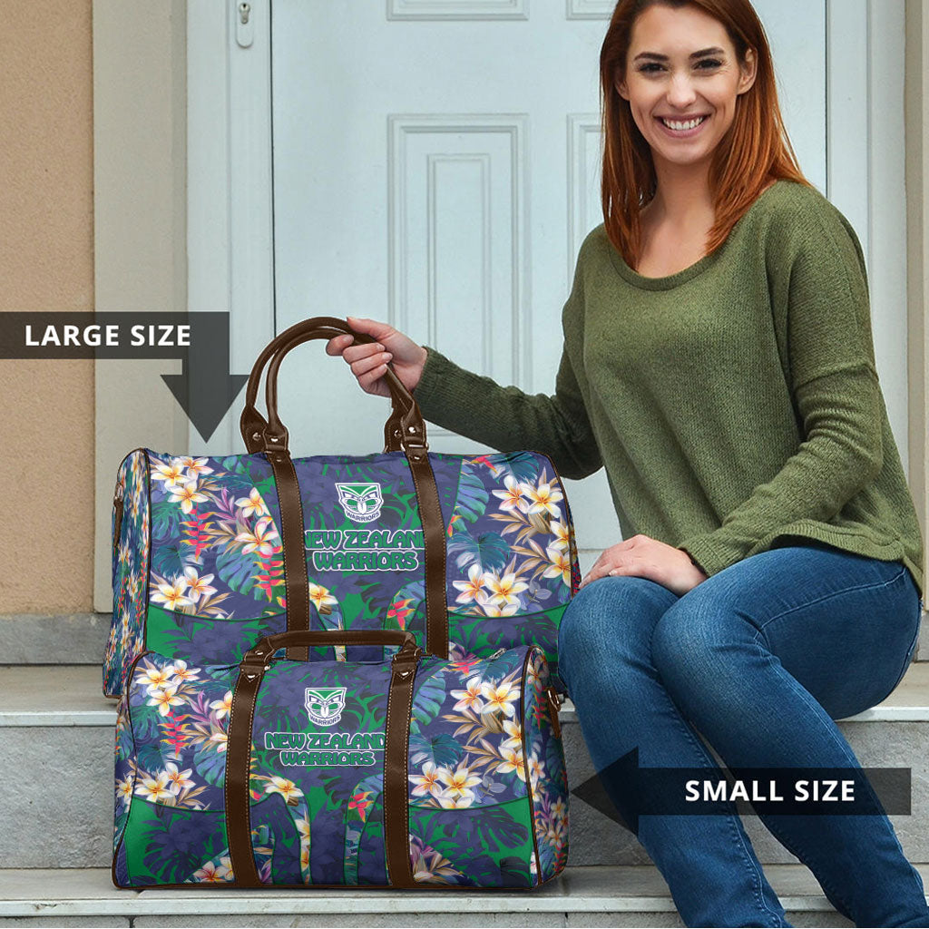 New Zealand Warriors Travel Bag Tropical Polynesian Floral Pattern With Green And Blue Accents