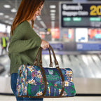 New Zealand Warriors Travel Bag Tropical Polynesian Floral Pattern With Green And Blue Accents