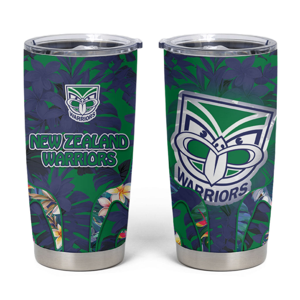 New Zealand Warriors Tumbler Cup Tropical Polynesian Floral Pattern With Green And Blue Accents